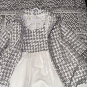 Gray and White Houndstooth Dress with Coat